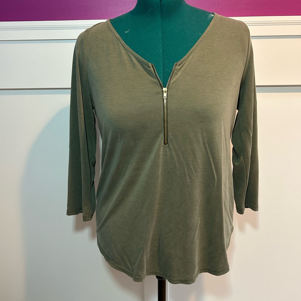 Green Envelope Olive Long Sleeve Zip Top